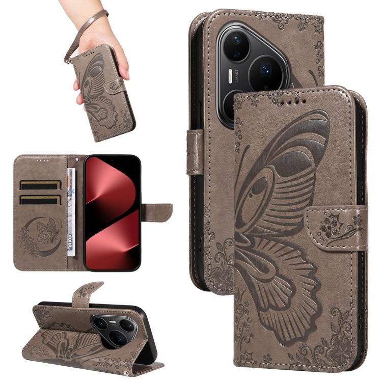 For Huawei Pura 80 Pro 5G Swallowtail Butterfly Embossed Leather Phone Case(Grey)