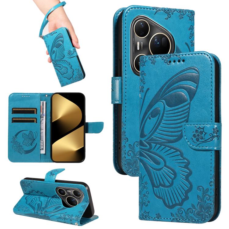 For Huawei Pura 80 Ultra 5G Swallowtail Butterfly Embossed Leather Phone Case(Blue)