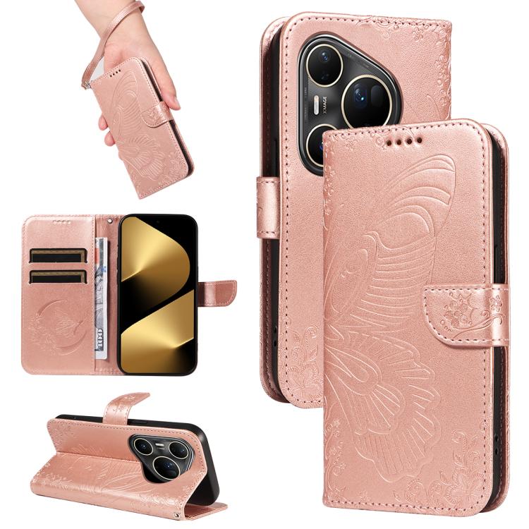 For Huawei Pura 80 Ultra 5G Swallowtail Butterfly Embossed Leather Phone Case(Rose Gold)