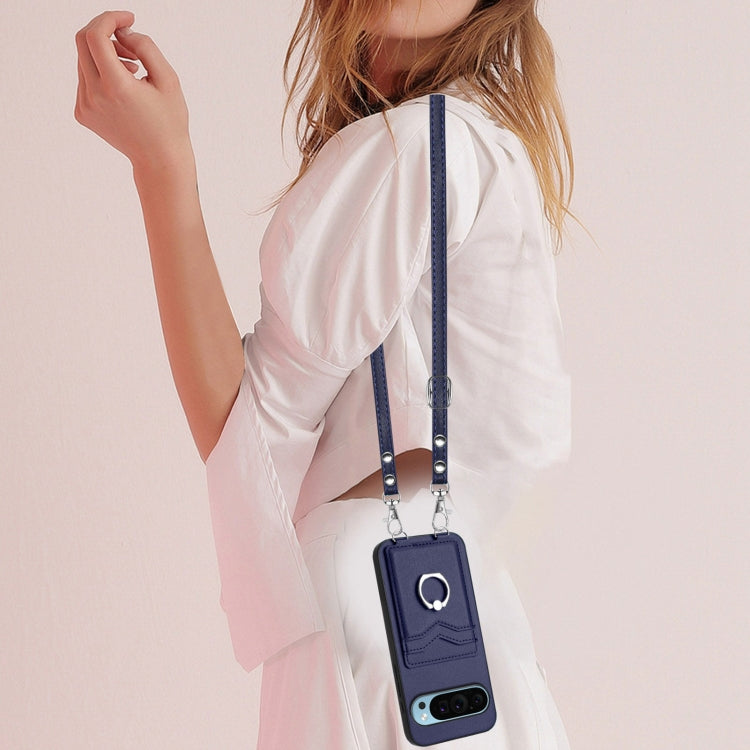 For Google Pixel 9 Pro XL R20 Crossbody Rope Ring Card Holder Phone Case(Blue) - Google Cases by PMC TechLife | Online Shopping South Africa | PMC TechLife | Buy Now Pay Later Mobicred