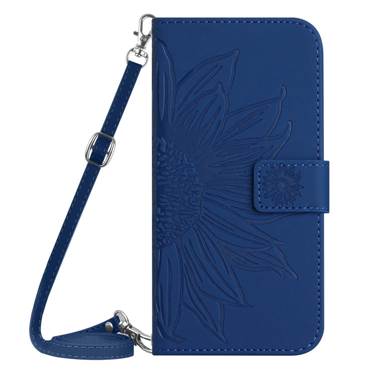 For Samsung Galaxy S25 Ultra 5G Skin Feel Sun Flower Embossed Flip Leather Phone Case with Lanyard(Dark Blue)