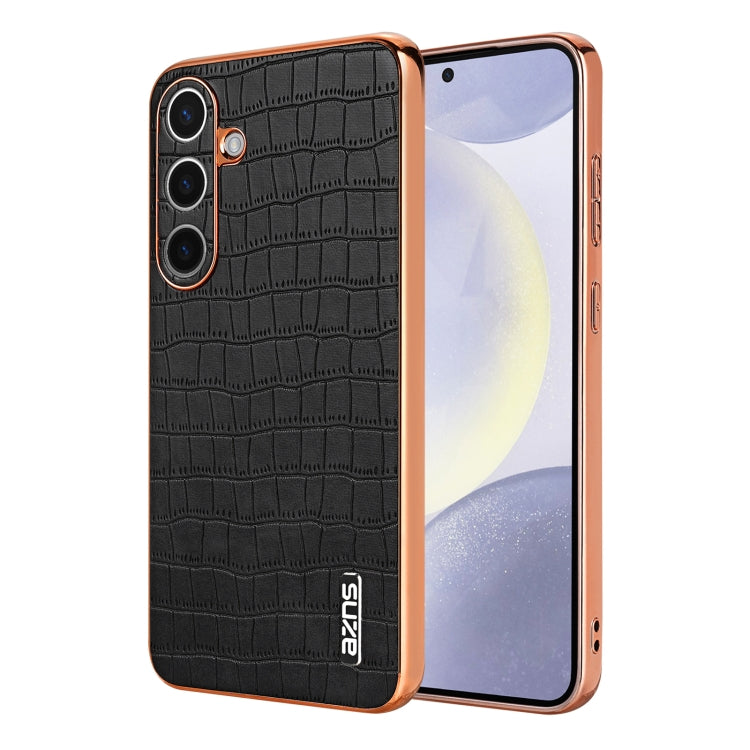 For Samsung Galaxy S25+ 5G AZNS Electroplated Frame Crocodile Texture Full Coverage Phone Case(Black)