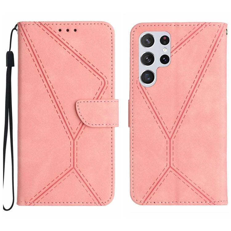 For Samsung Galaxy S25 Ultra 5G Stitching Embossed Leather Phone Case(Pink)