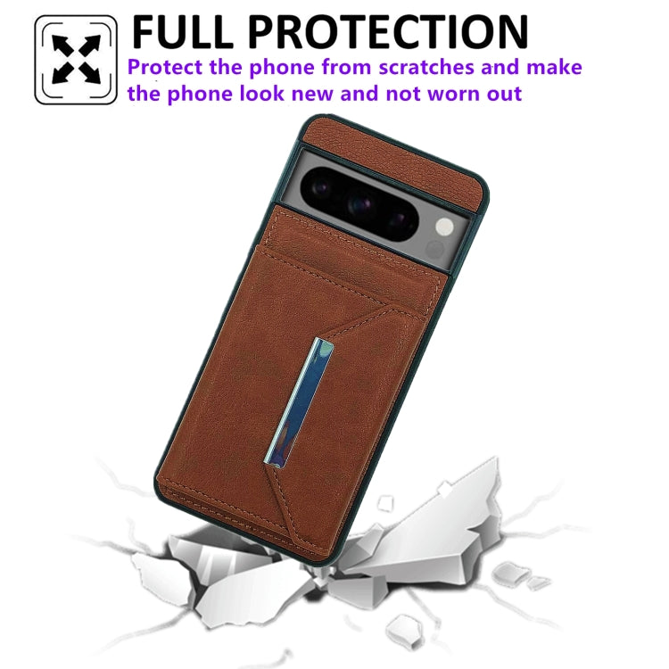 For Google Pixel 9 Pro XL Solid Color Metal Buckle Card Slots Bag Phone Case(Brown)