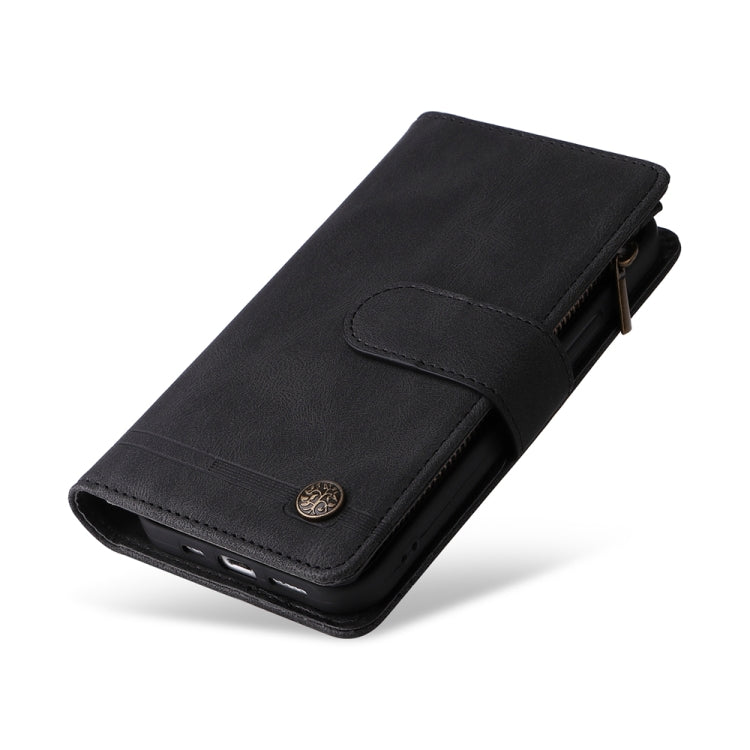 For iPhone 16 Plus Skin Feel Multi-Card Wallet Zipper Leather Phone Case(Black) - iPhone 16 Plus Cases by PMC TechLife | Online Shopping South Africa | PMC TechLife | Buy Now Pay Later Mobicred