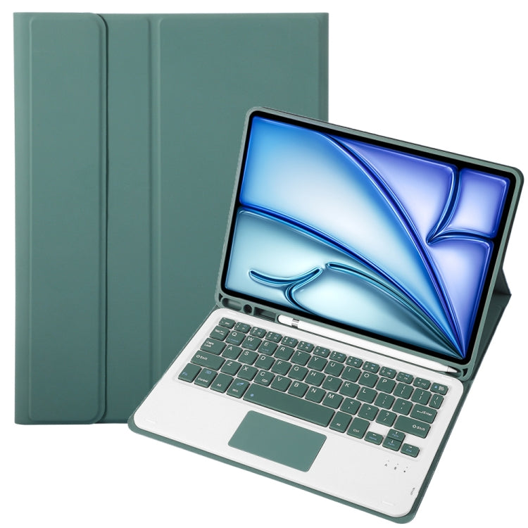 For iPad Air 11 2025 / 2024 / Air 5 10.9 / Air 4 A098B-A Detachable Ultra-Thin Bluetooth Touch Keyboard Leather Tablet Case with Pen Slot(Dark Green)