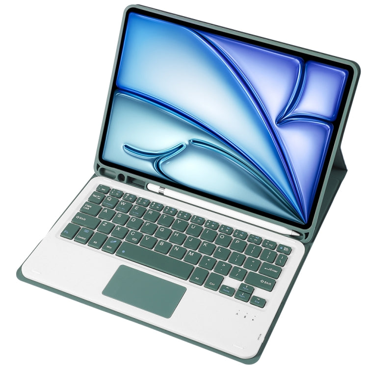 For iPad Air 11 2025 / 2024 / Air 5 10.9 / Air 4 A098B-A Detachable Ultra-Thin Bluetooth Touch Keyboard Leather Tablet Case with Pen Slot(Dark Green) - For iPad Air by PMC Jewellery | Online Shopping South Africa | PMC Jewellery | Buy Now Pay Later Mobicred