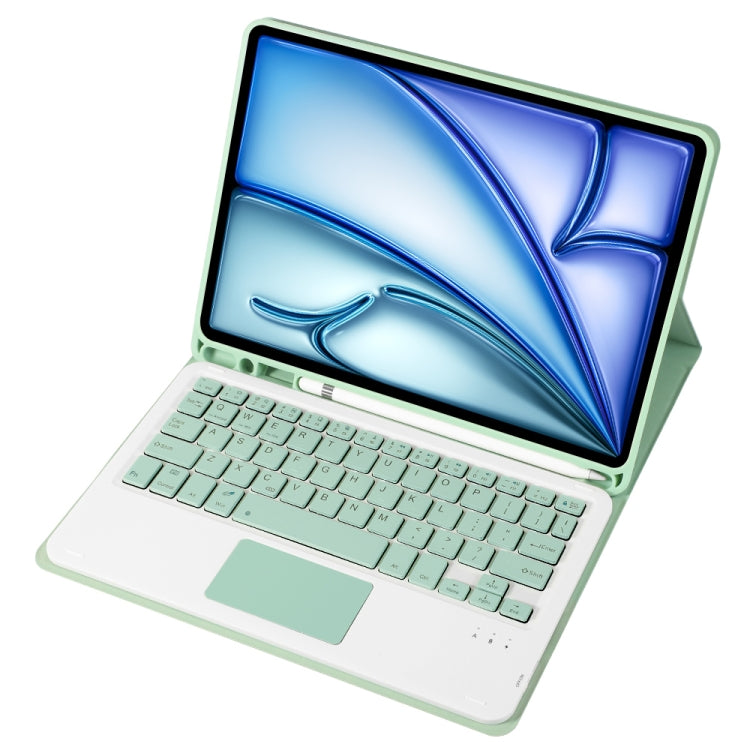 For iPad Air 11 2025 / 2024 / Air 5 10.9 / Air 4 A098B-A Detachable Ultra-Thin Bluetooth Touch Keyboard Leather Tablet Case with Pen Slot(Light Green) - For iPad Air by PMC Jewellery | Online Shopping South Africa | PMC Jewellery | Buy Now Pay Later Mobicred