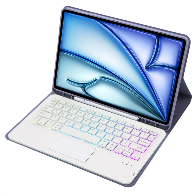For iPad Air 11 2025 / 2024 / Air 5 10.9 / Air 4 A098B-AS Detachable Ultra-Thin Backlit Bluetooth Touch Keyboard Leather Tablet Case with Pen Slot(Purple)