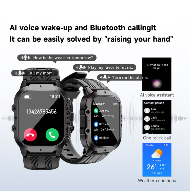 LEMFO C26 1.96 inch Sport Smart Watch, Support Bluetooth Call / Message Notification / Heart Rate / Blood Pressure Health Monitor(Orange)
