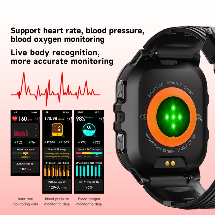 LEMFO C26 1.96 inch Sport Smart Watch, Support Bluetooth Call / Message Notification / Heart Rate / Blood Pressure Health Monitor(Orange)