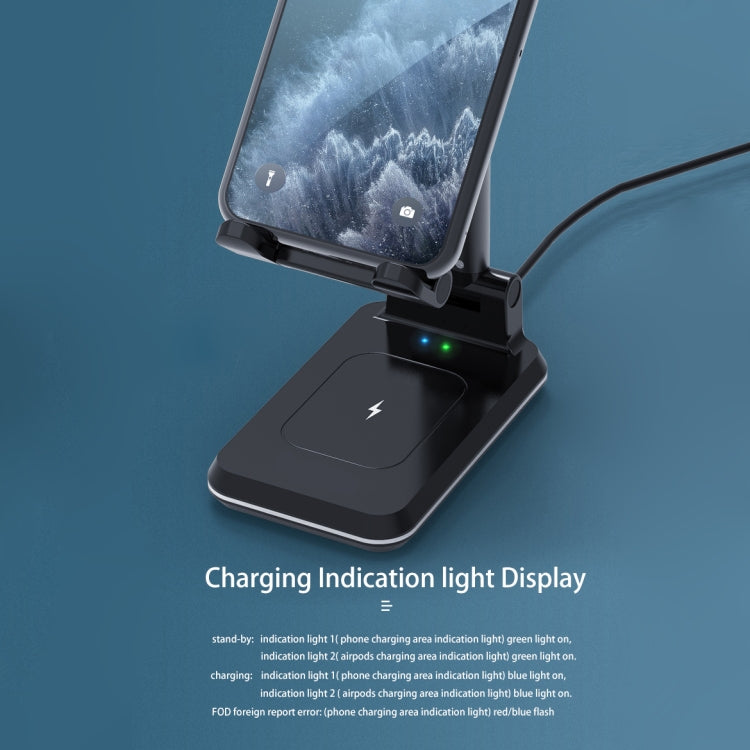T6 2 in 1 Portable Folding Stand Wireless Charging, Style:Double Charge(Black)