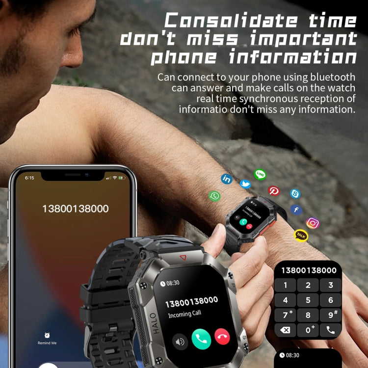 KR80 2.0 inch BT5.1 IP67 Sport Smart Watch, Support Bluetooth Call / Sleep / Blood Oxygen / Heart Rate / Blood Pressure Health Monitor(White+Orange)