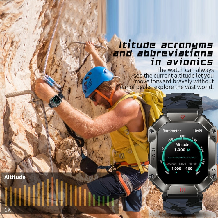 KR80 2.0 inch BT5.1 IP67 Sport Smart Watch, Support Bluetooth Call / Sleep / Blood Oxygen / Heart Rate / Blood Pressure Health Monitor(White+Camouflage)
