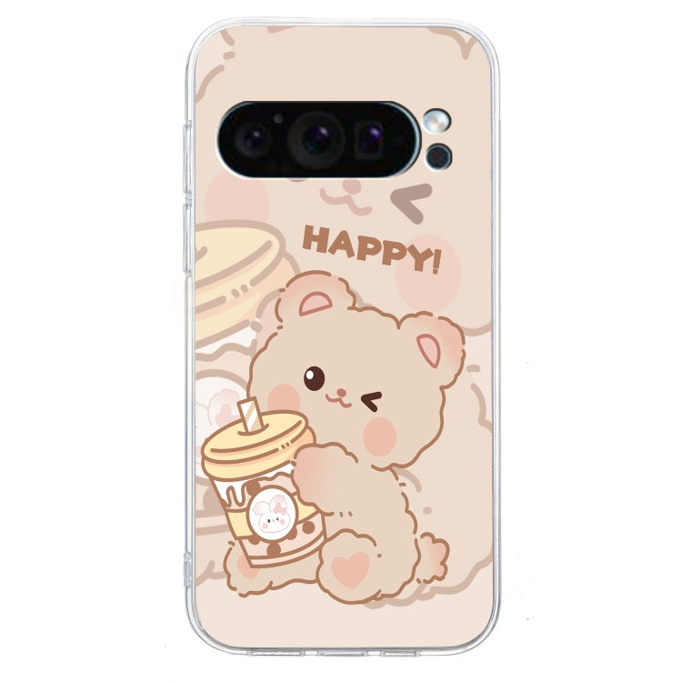 For Google Pixel 9 Colored Drawing Pattern Transparent TPU Phone Case(Bear)