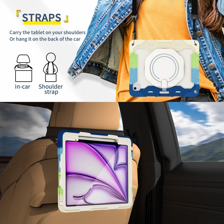 For iPad Air 13 2024 Armor Portable Rotating Ring Holder Silicone Tablet Case with Pen Slot(Colorful Blue) - iPad Air 13 2024 Cases by PMC TechLife | Online Shopping South Africa | PMC TechLife | Buy Now Pay Later Mobicred