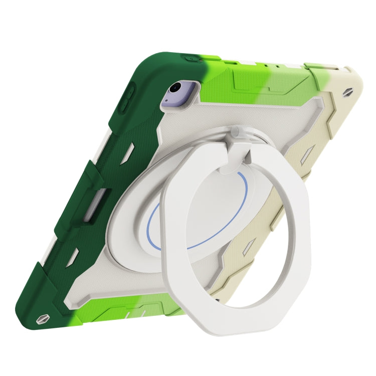 For iPad Air 13 2024 / 2025 Armor Portable Rotating Ring Holder Silicone Tablet Case with Pen Slot(Colorful Green)