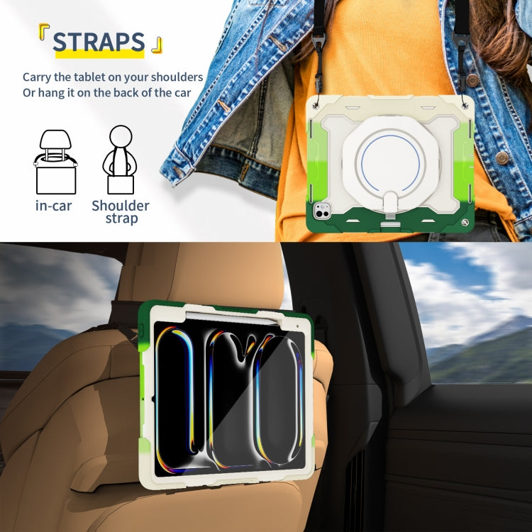 For iPad Pro 13 2024 Armor Portable Rotating Ring Holder Silicone Tablet Case with Pen Slot(Colorful Green) - iPad Pro 13 2024 Cases by PMC TechLife | Online Shopping South Africa | PMC TechLife | Buy Now Pay Later Mobicred
