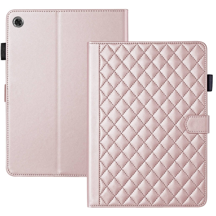 For Lenovo Tab M10 Plus 10.6 3rd Gen Rhombus Lattice Leather Smart Tablet Case(Rose Gold)