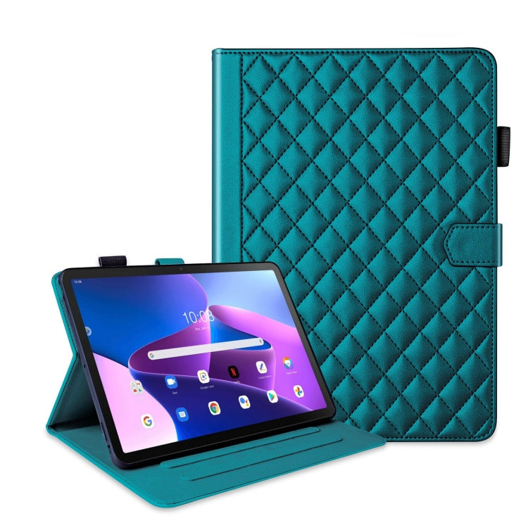For Lenovo Tab M10 Plus 10.6 3rd Gen Rhombus Lattice Leather Smart Tablet Case(Dark Green)