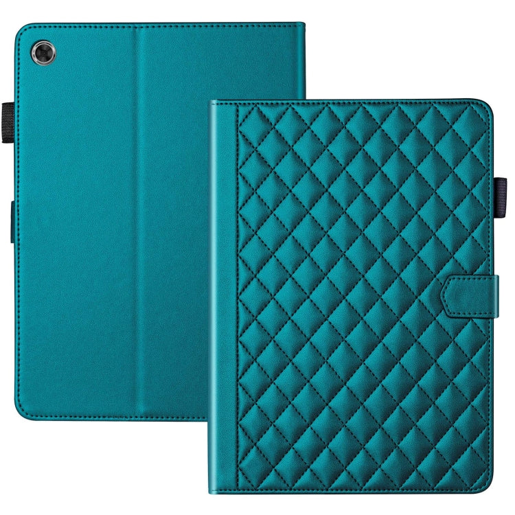 For Lenovo Tab M10 Plus 10.6 3rd Gen Rhombus Lattice Leather Smart Tablet Case(Dark Green)