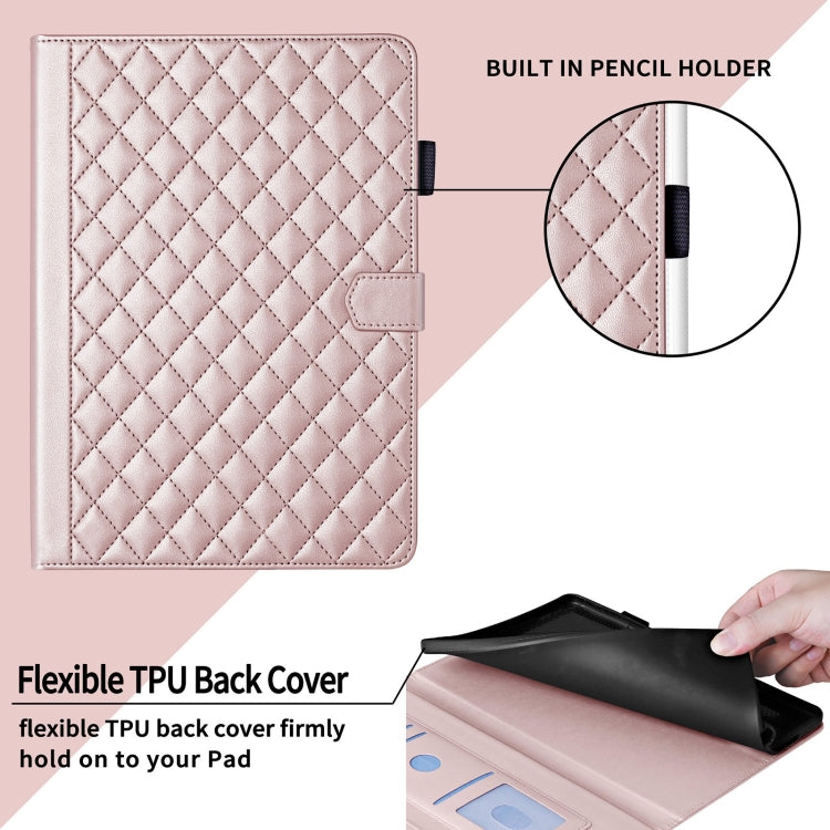 For Lenovo Tab M11 / Xiaoxin Pad 11 2024 Rhombus Lattice Leather Tablet Case(Rose Gold)