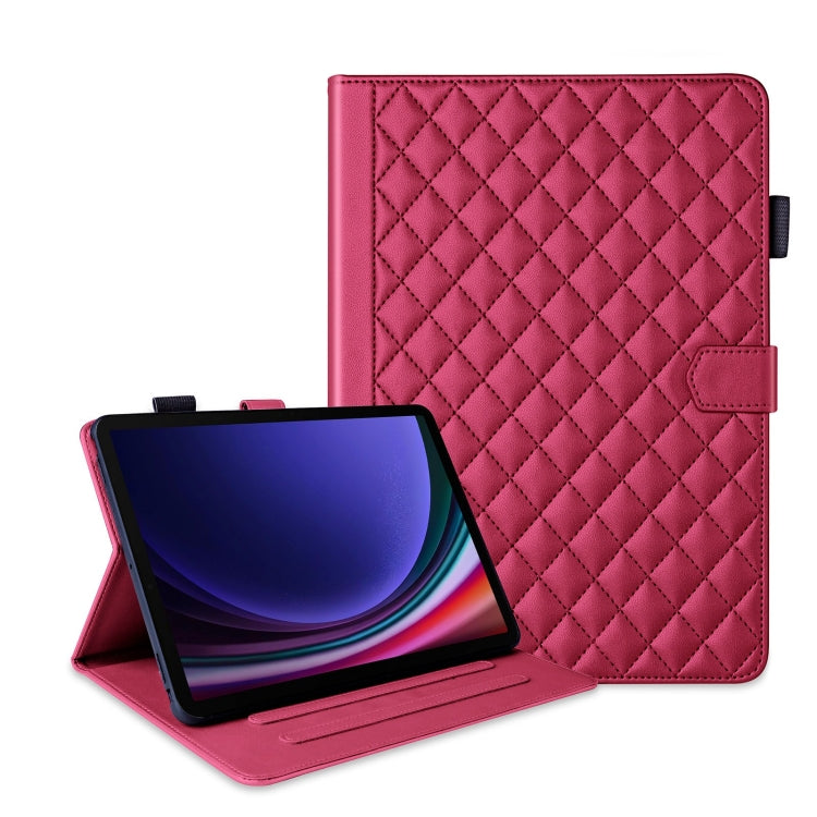 For Samsung Galaxy Tab S9 FE+ / S9+ Rhombus Lattice Leather Tablet Case(Red)