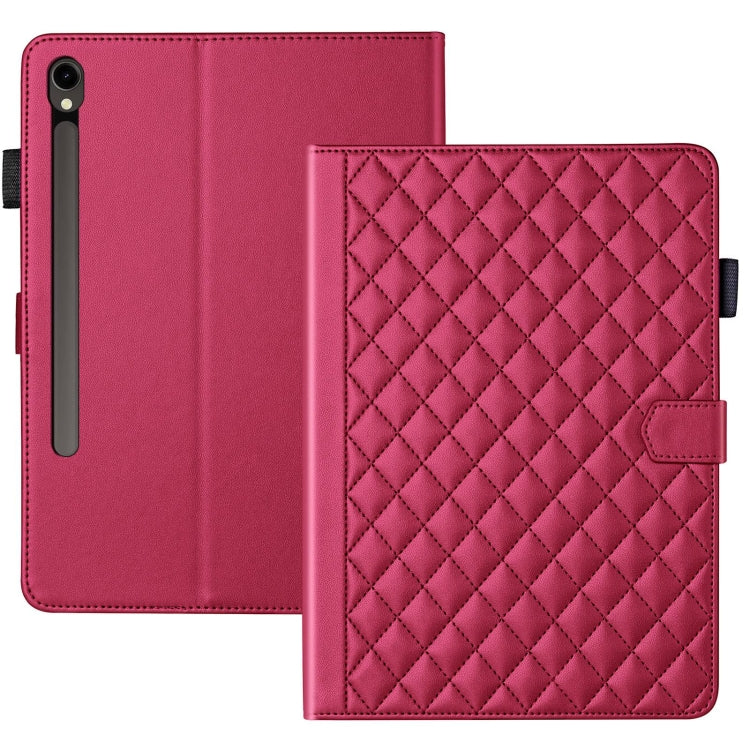 For Samsung Galaxy Tab S9 FE / S9 Rhombus Lattice Leather Tablet Case(Red)