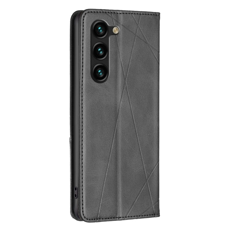 For Samsung Galaxy S25+ 5G Rhombus Texture Magnetic Leather Phone Case(Black)