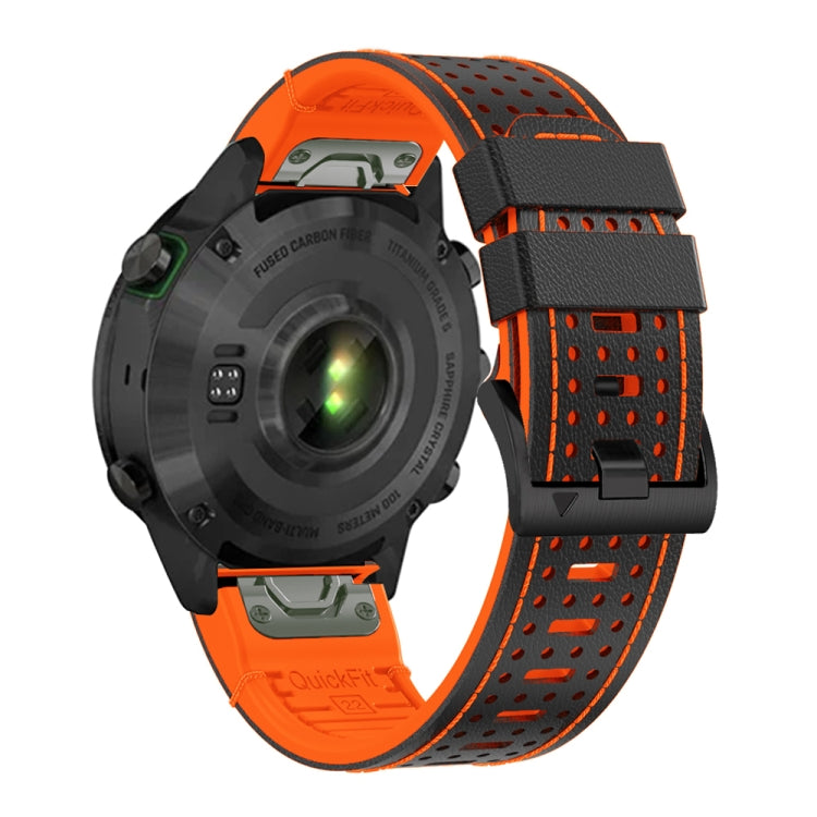For Garmin Fenix 7X 26mm Dot Hole Silicone Leather Quick Release Watch Band(Black Orange)