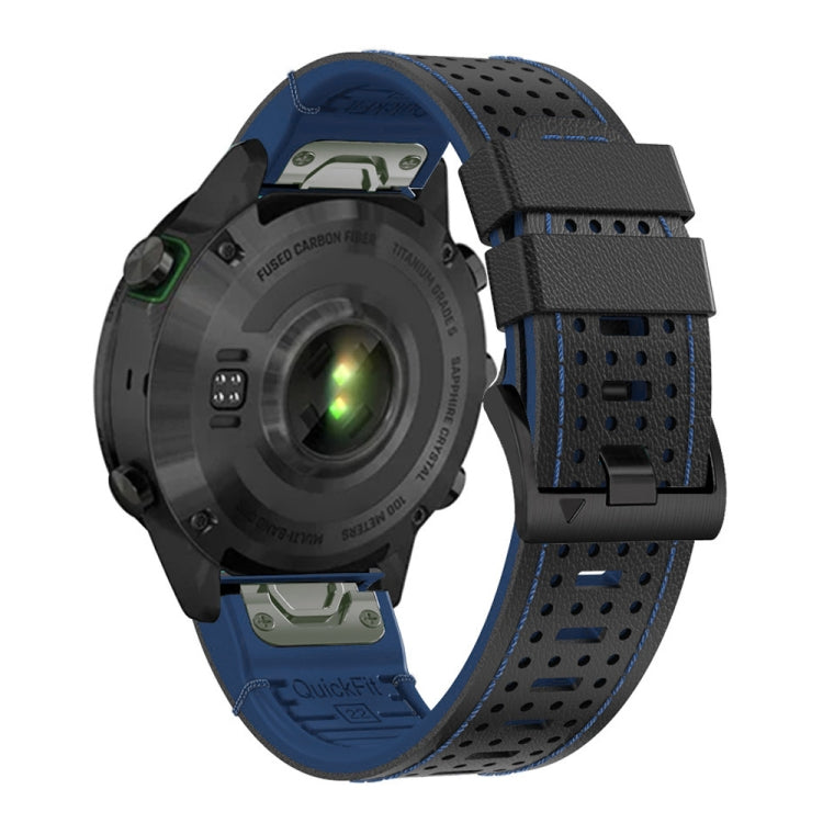 For Garmin Fenix 7X 26mm Dot Hole Silicone Leather Quick Release Watch Band(Black Blue)