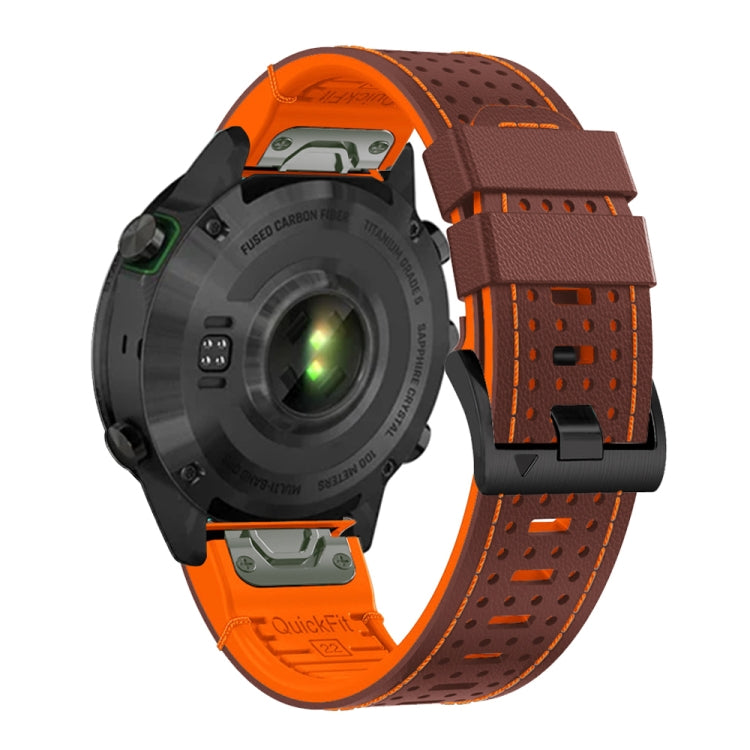 For Garmin Fenix 7X 26mm Dot Hole Silicone Leather Quick Release Watch Band(Coffee Orange)