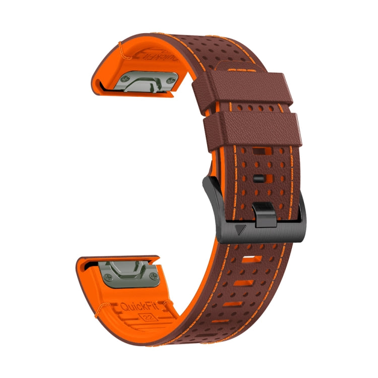 For Garmin Fenix 7X 26mm Dot Hole Silicone Leather Quick Release Watch Band(Coffee Orange)