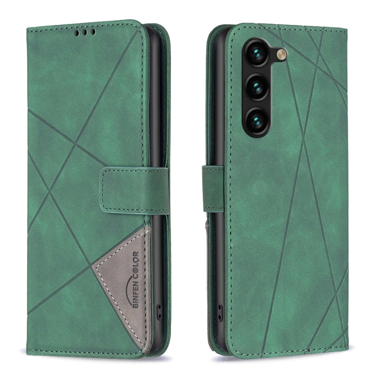 For Samsung Galaxy S25+ 5G Magnetic Buckle Rhombus Texture Leather Phone Case(Green)