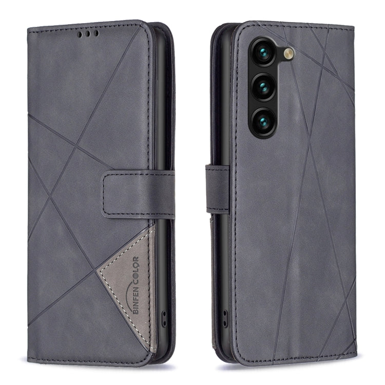 For Samsung Galaxy S25+ 5G Magnetic Buckle Rhombus Texture Leather Phone Case(Black)