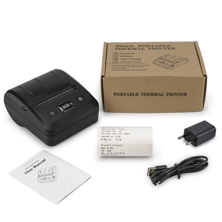 BT-802 80mm USB-C/Type-C + Bluetooth Portable Thermal Printer(EU Plug) - Printer by PMC TechLife | Online Shopping South Africa | PMC TechLife | Buy Now Pay Later Mobicred