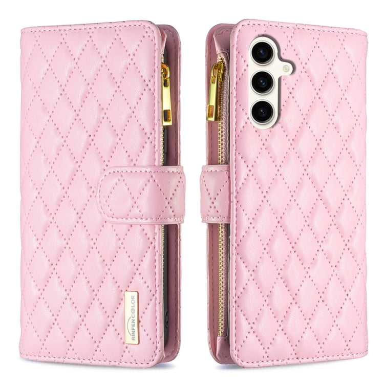 For Samsung Galaxy S24 FE 5G Diamond Lattice Zipper Wallet Leather Flip Phone Case(Pink)