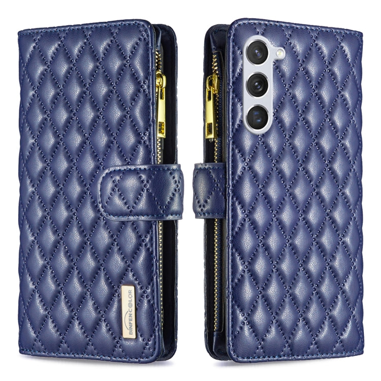 For Samsung Galaxy S25+ 5G Diamond Lattice Zipper Wallet Leather Flip Phone Case(Blue)