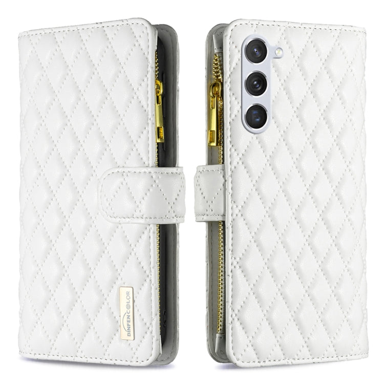 For Samsung Galaxy S25+ 5G Diamond Lattice Zipper Wallet Leather Flip Phone Case(White)