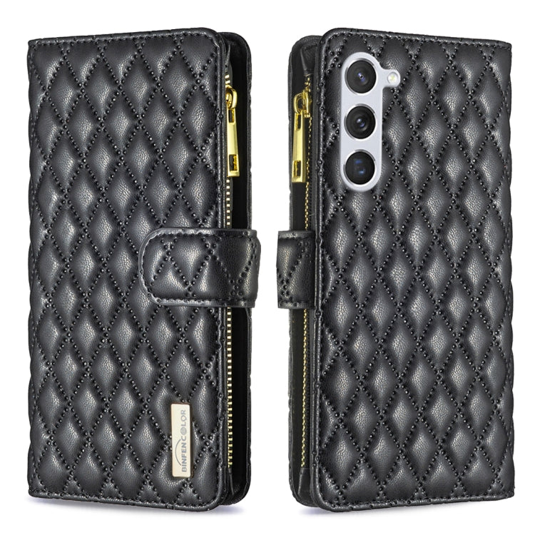 For Samsung Galaxy S25+ 5G Diamond Lattice Zipper Wallet Leather Flip Phone Case(Black)