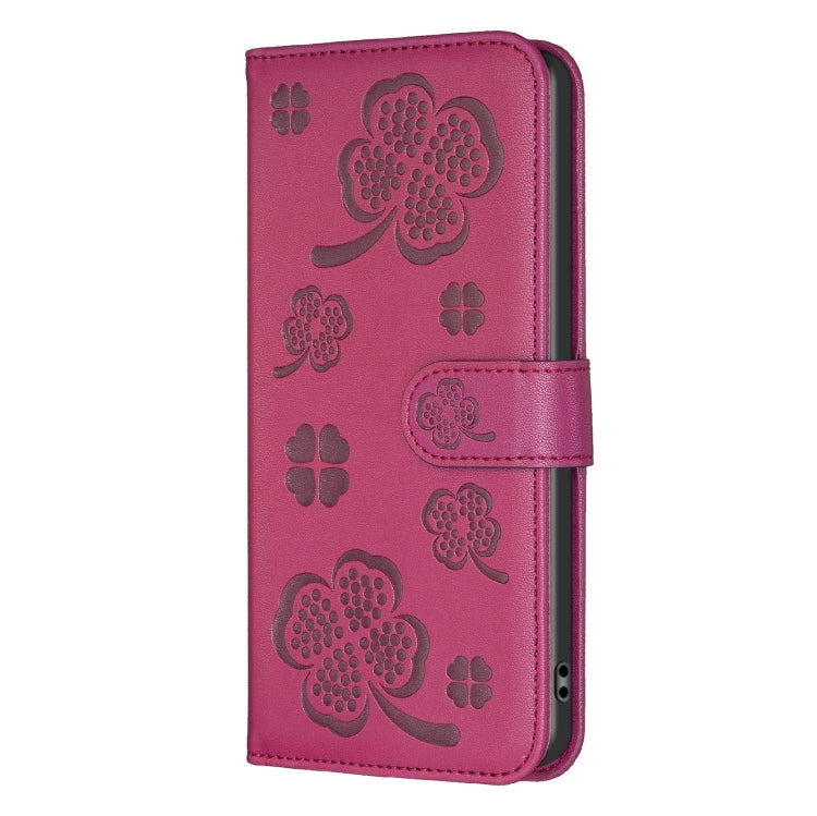 For Samsung Galaxy S25 Ultra 5G Four-leaf Embossed Leather Phone Case(Rose Red)