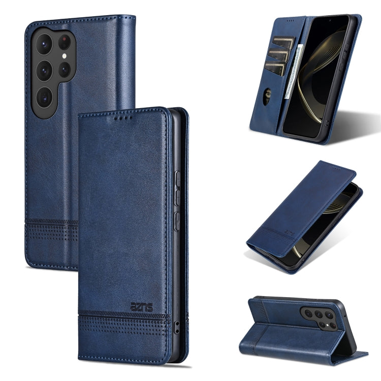 For Samsung Galaxy S25 Ultra 5G AZNS Magnetic Calf Texture Flip Leather Phone Case(Dark Blue)