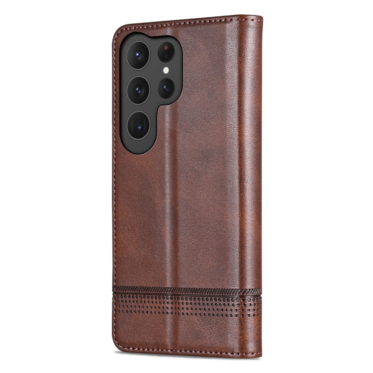 For Samsung Galaxy S25 Ultra 5G AZNS Magnetic Calf Texture Flip Leather Phone Case(Dark Brown)