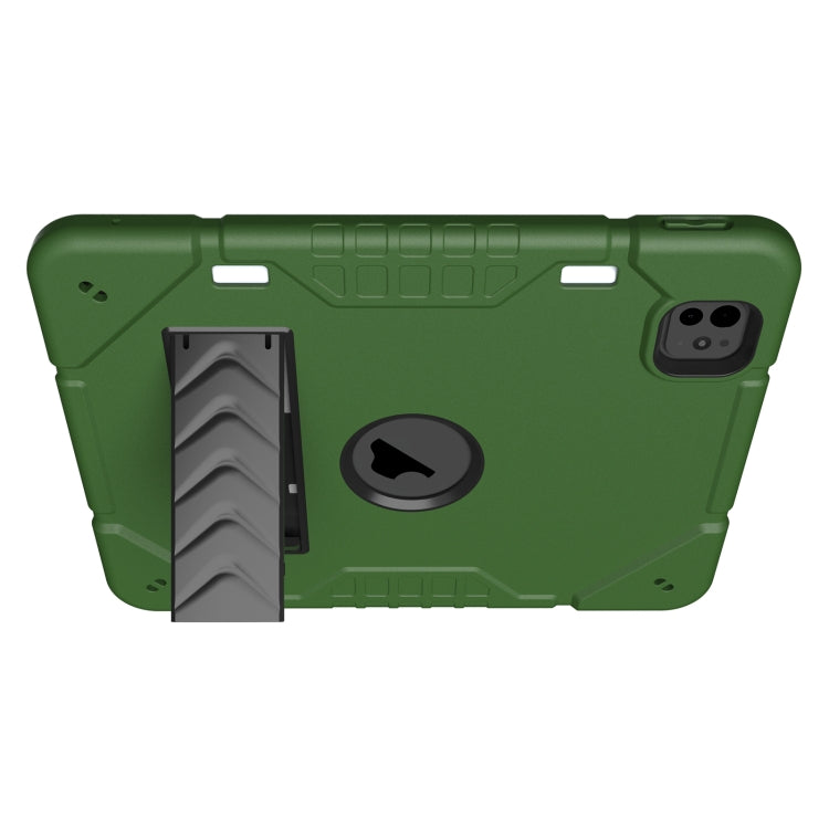 For iPad Pro 11 2024 Armor Holder Silicone Hybrid PC Tablet Case(Army Green Black)