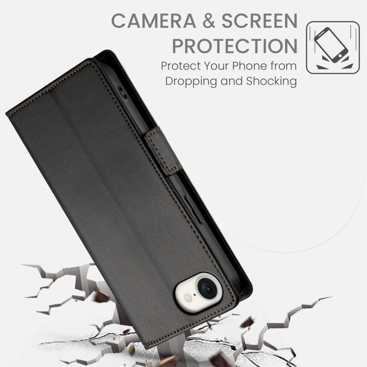 For iPhone 16e Side Buckle Magnetic Frosted Leather Phone Case(Black) - iPhone 16e Cases by PMC TechLife | Online Shopping South Africa | PMC TechLife | Buy Now Pay Later Mobicred