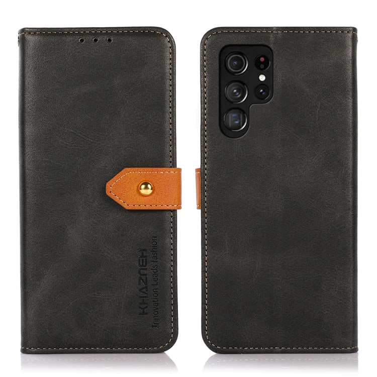 For Samsung Galaxy S25 Ultra 5G KHAZNEH Dual-color Cowhide Texture Flip Leather Phone Case(Black)