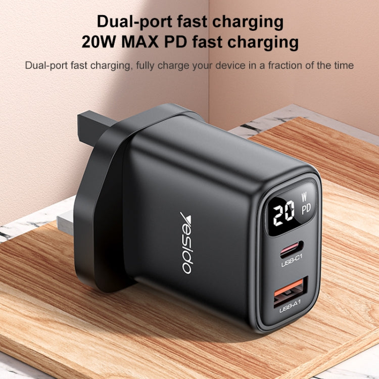 Yesido YC87 PD 20W USB-C / Type-C + USB Digital Display Charger, Specification:UK Plug(Black)