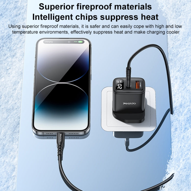 Yesido YC87 PD 20W USB-C / Type-C + USB Digital Display Charger, Specification:UK Plug(Black)