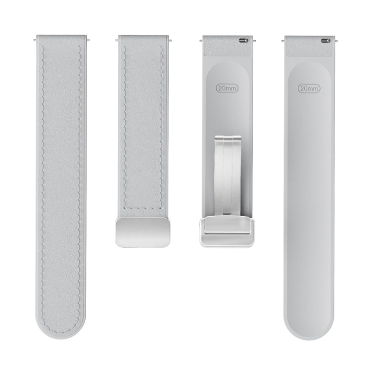 20mm Magnetic Silver Buckle Silicone Leather Watch Band(Grey)