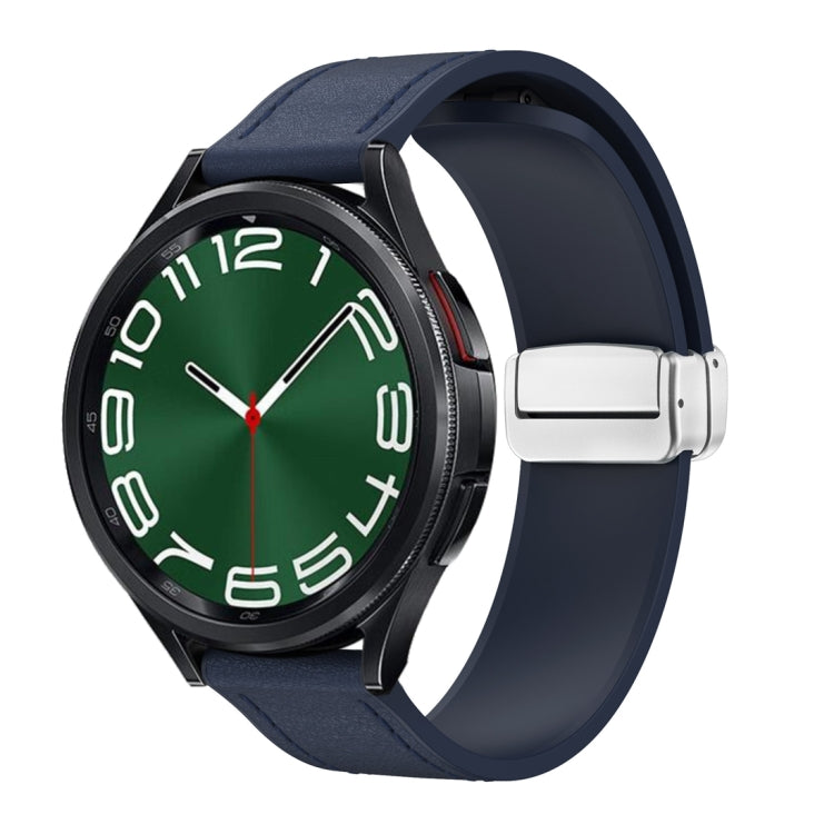 20mm Magnetic Silver Buckle Silicone Leather Watch Band(Midnight Blue)